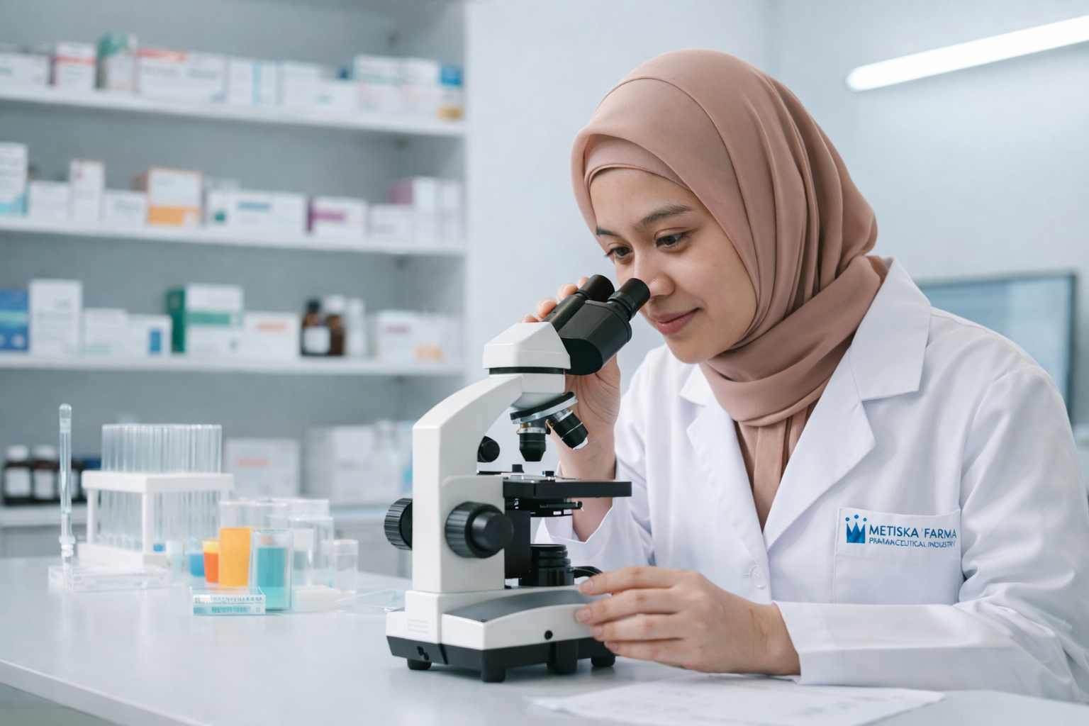 Scientist at microscope